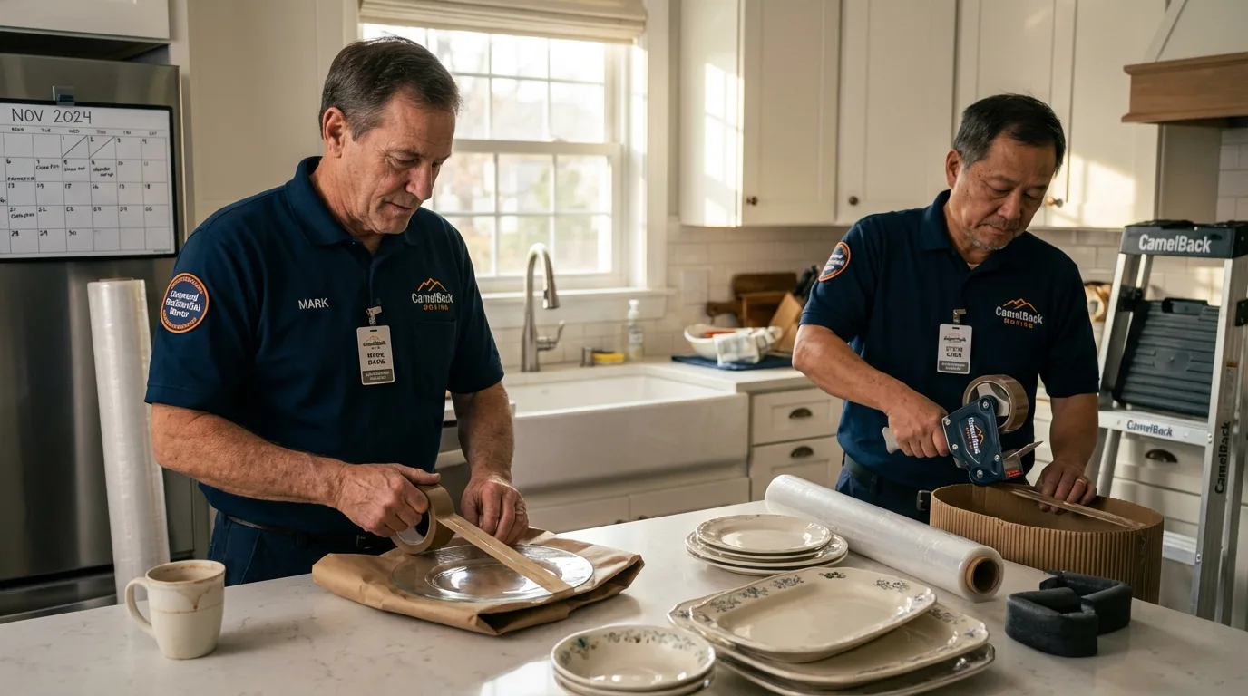 Professional crew packing kitchen dishware in Chester, GA